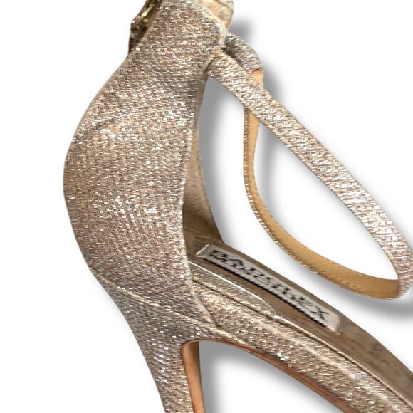 Badgley Mischka Gold Glitter Heels Size 9 Zip Back Strappy Platform Stilettos - Picture 4 of 11